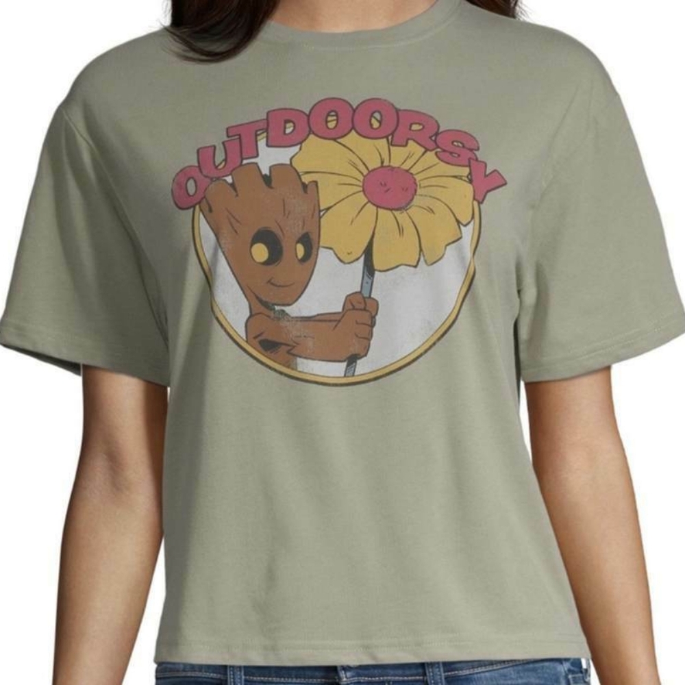 DISNEY GUARDIANS OF THE GALAXY GROOT JUNIORS CROP SHIRT